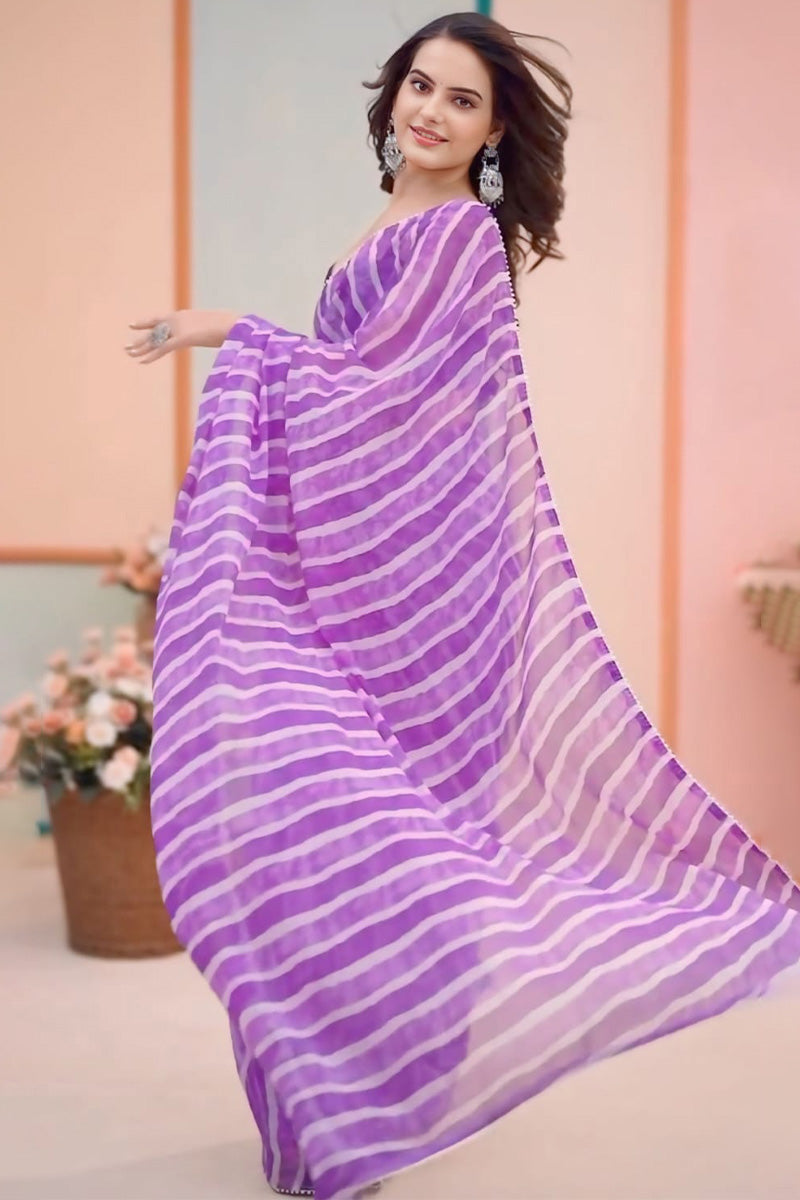 Ornate 1-Minute Ready To Wear Purple Georgette Saree