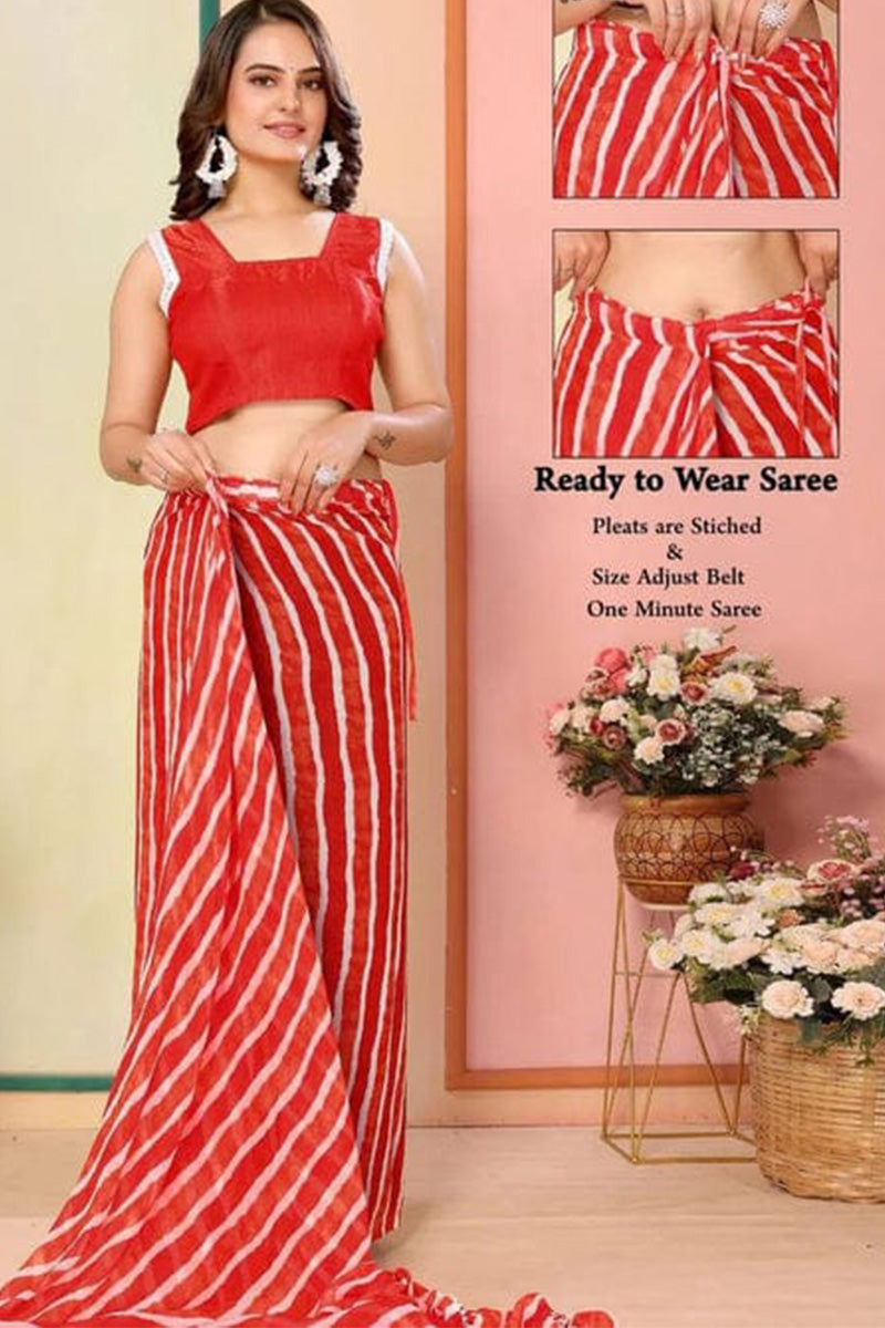 Evocative 1-Minute Ready To Wear Red Georgette Saree