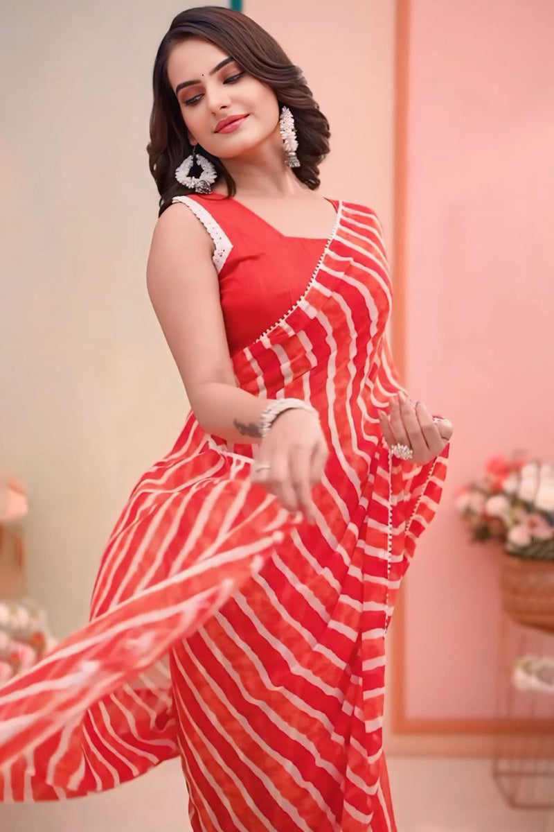 Evocative 1-Minute Ready To Wear Red Georgette Saree