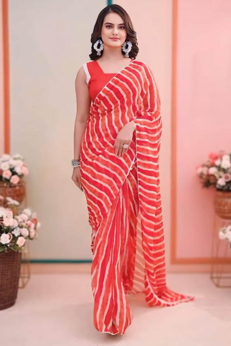 Evocative 1-Minute Ready To Wear Red Georgette Saree