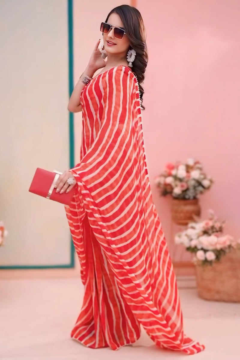 Evocative 1-Minute Ready To Wear Red Georgette Saree