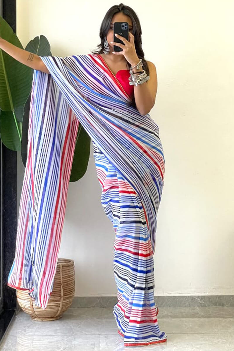 Stylish 1-Minute Ready To Wear Blue Georgette Saree