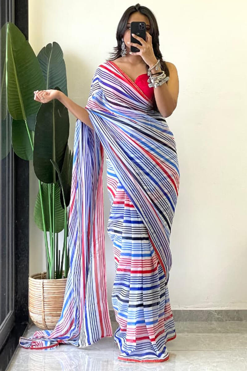 Stylish 1-Minute Ready To Wear Blue Georgette Saree