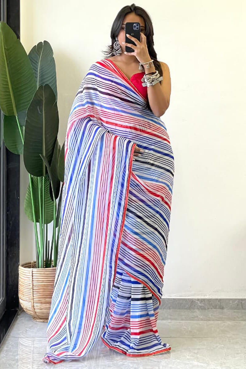 Stylish 1-Minute Ready To Wear Blue Georgette Saree