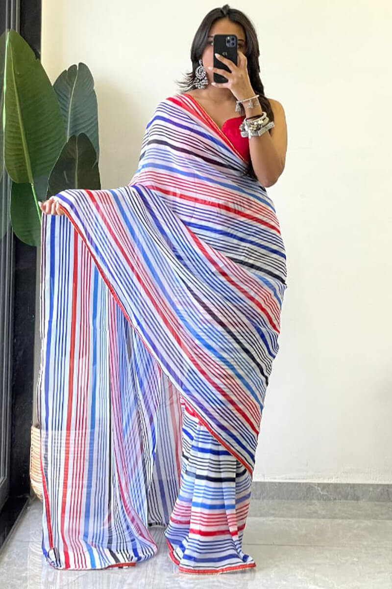 Stylish 1-Minute Ready To Wear Blue Georgette Saree