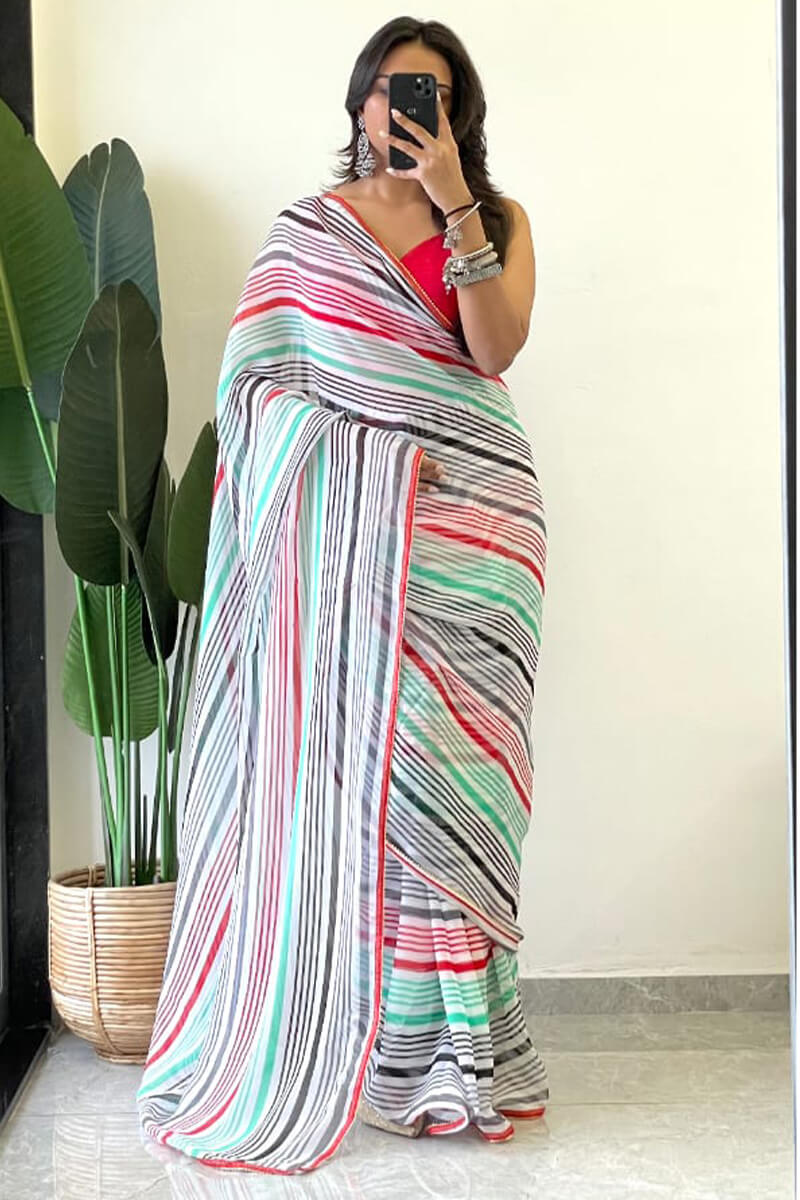 Panoply 1-Minute Ready To Wear Green Georgette Saree