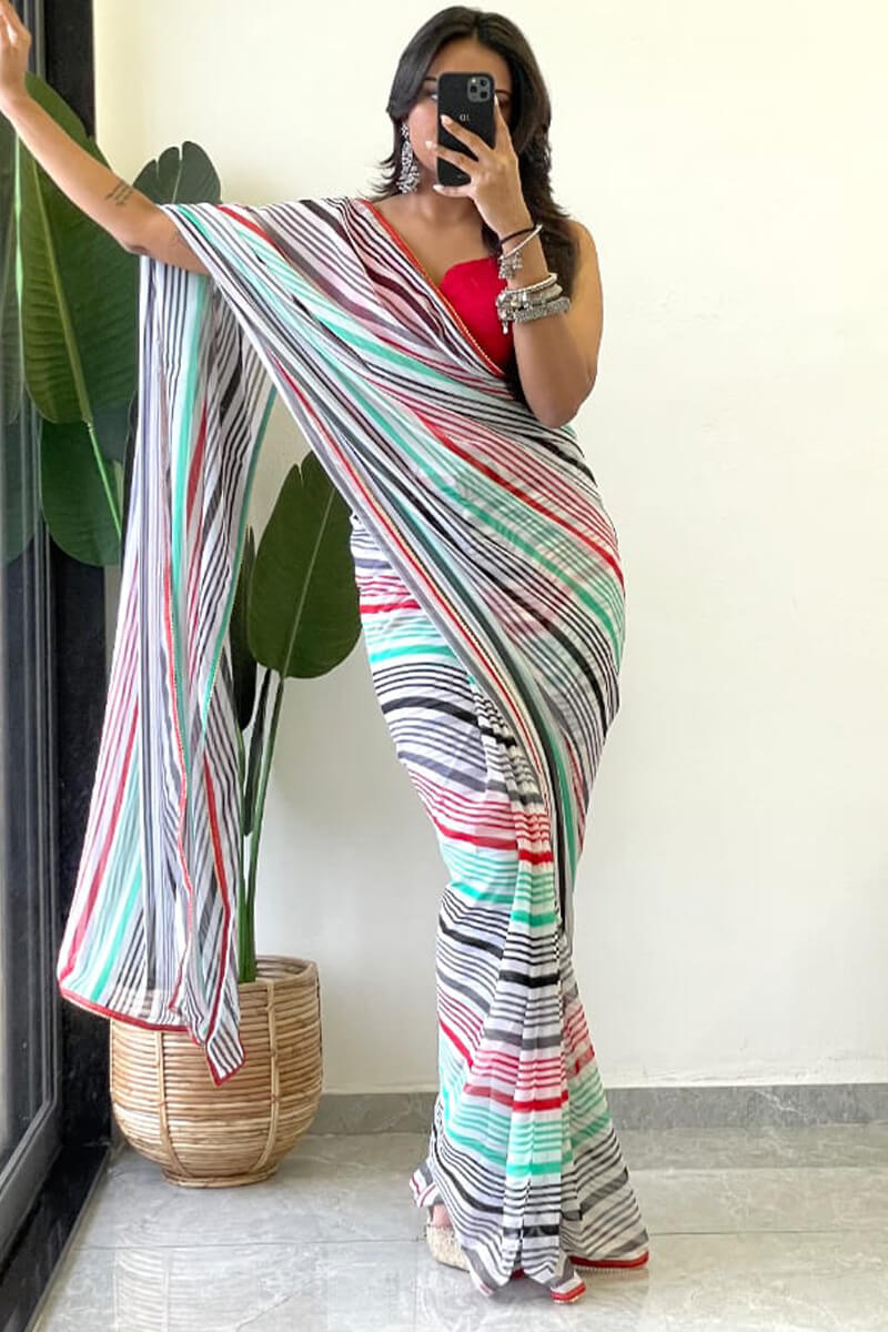 Panoply 1-Minute Ready To Wear Green Georgette Saree