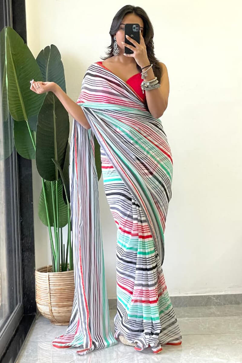 Panoply 1-Minute Ready To Wear Green Georgette Saree