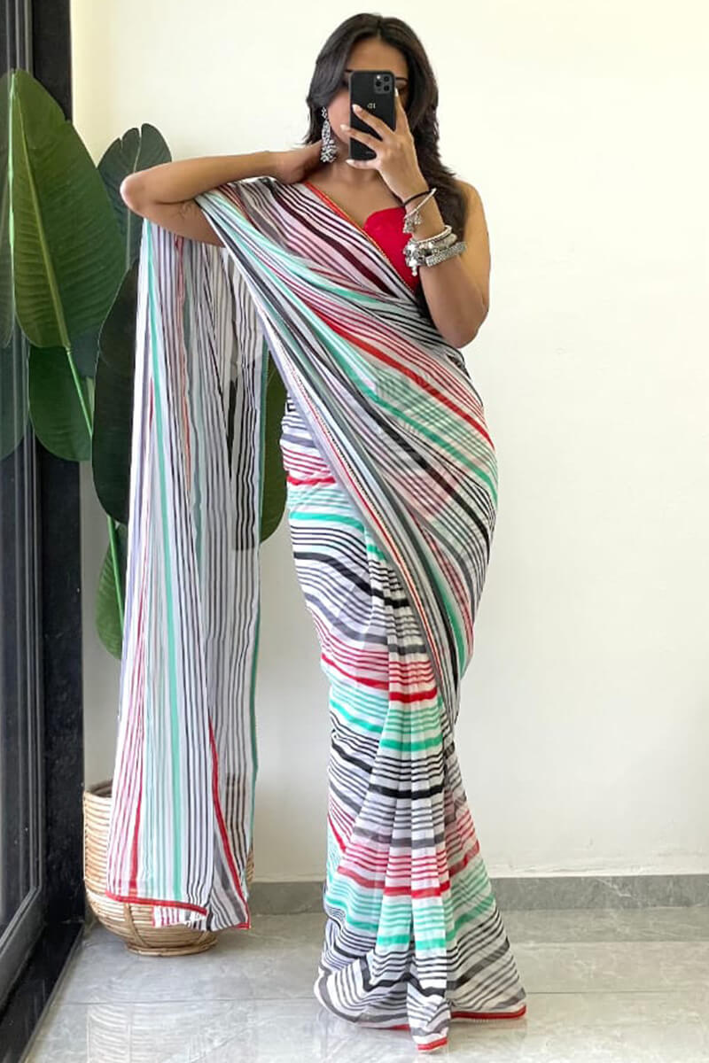 Panoply 1-Minute Ready To Wear Green Georgette Saree