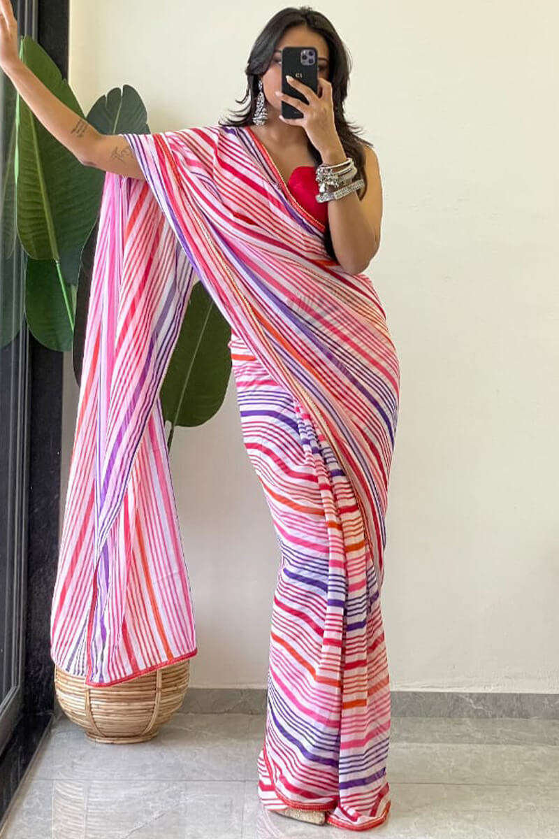 Ineffable 1-Minute Ready To Wear Pink Georgette Saree