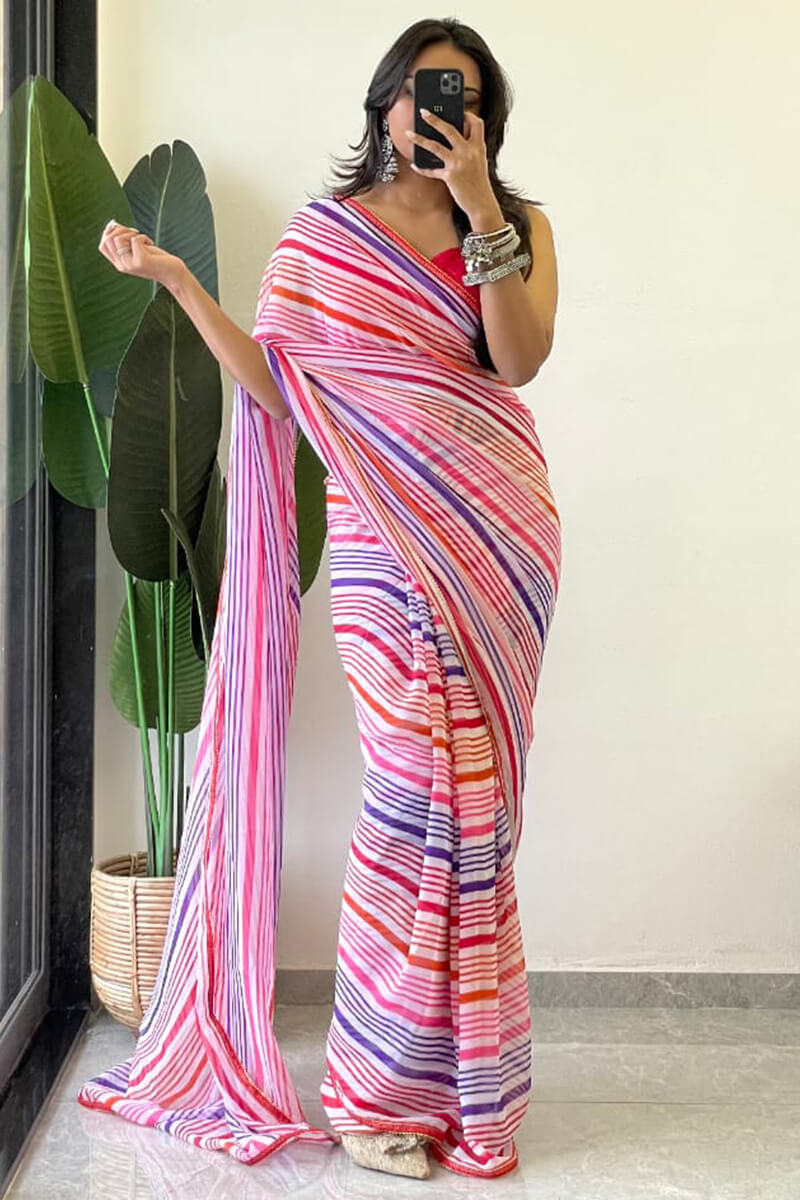 Ineffable 1-Minute Ready To Wear Pink Georgette Saree