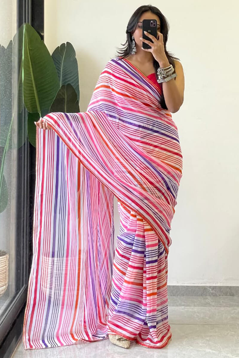 Ineffable 1-Minute Ready To Wear Pink Georgette Saree