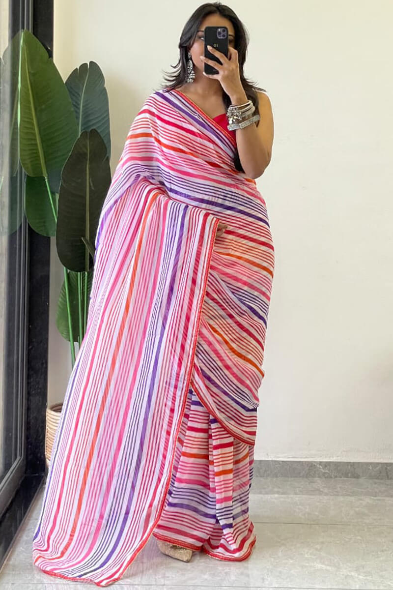 Ineffable 1-Minute Ready To Wear Pink Georgette Saree