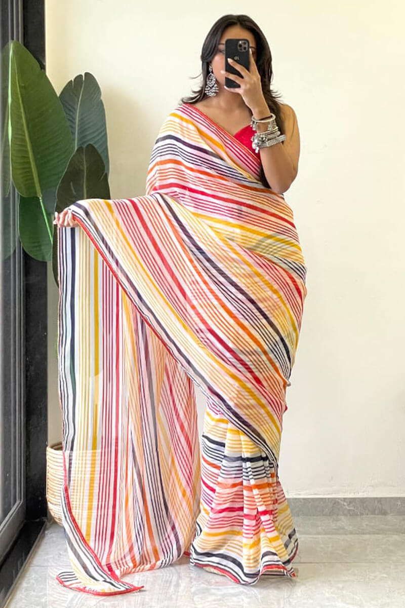 Pleasurable 1-Minute Ready To Wear Yellow Georgette Saree