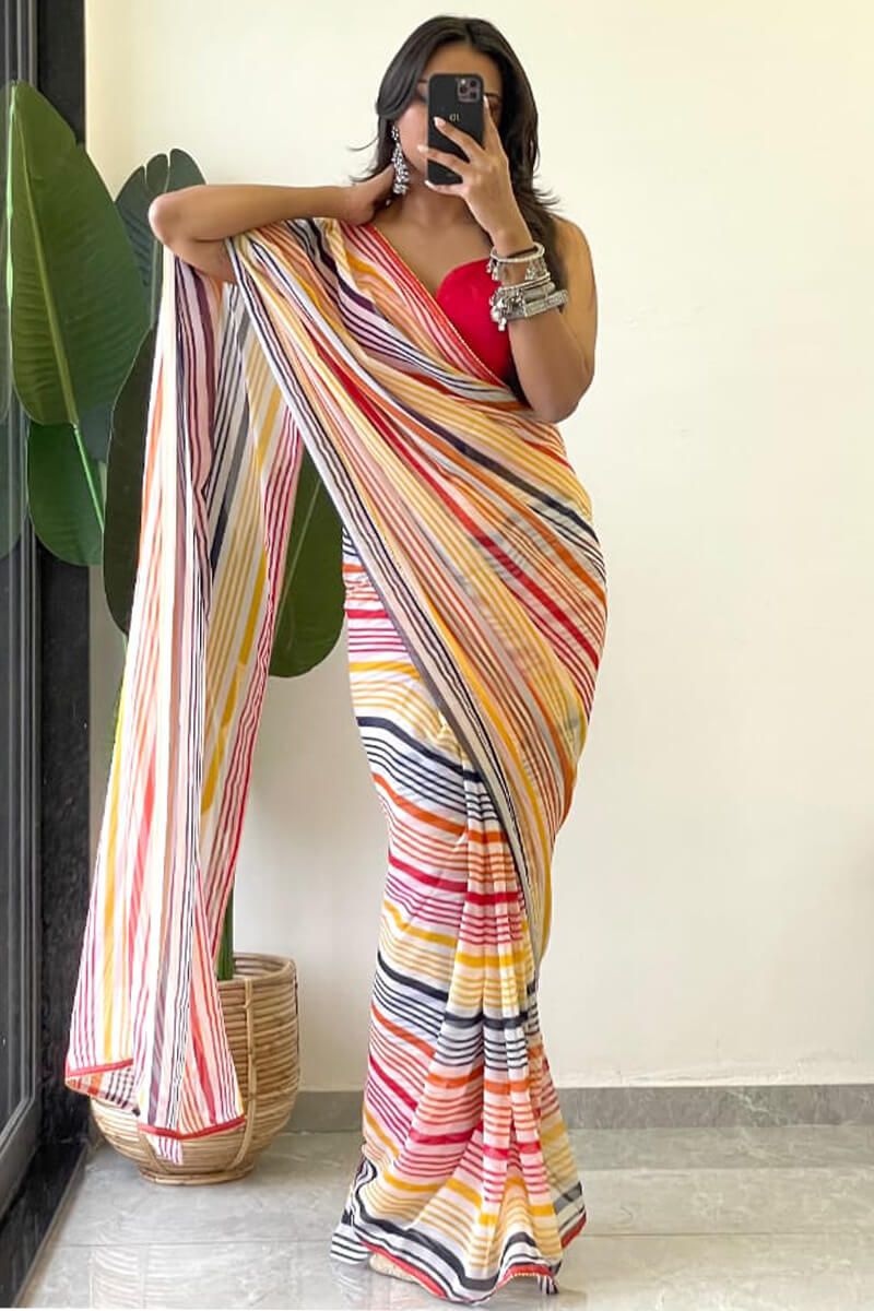 Pleasurable 1-Minute Ready To Wear Yellow Georgette Saree