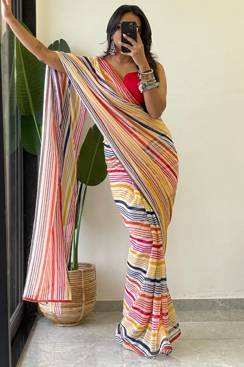 Pleasurable 1-Minute Ready To Wear Yellow Georgette Saree