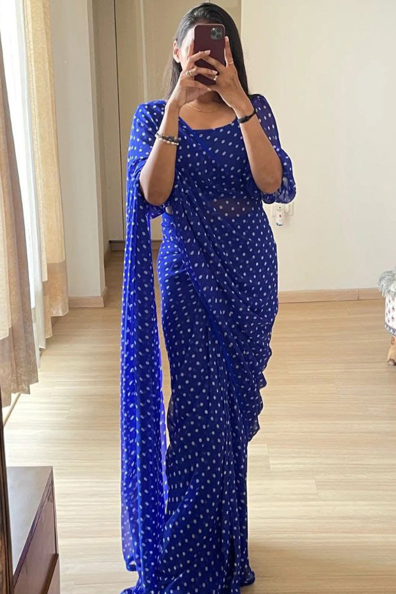 Sempiternal 1-Minute Ready To Wear Blue Georgette Saree