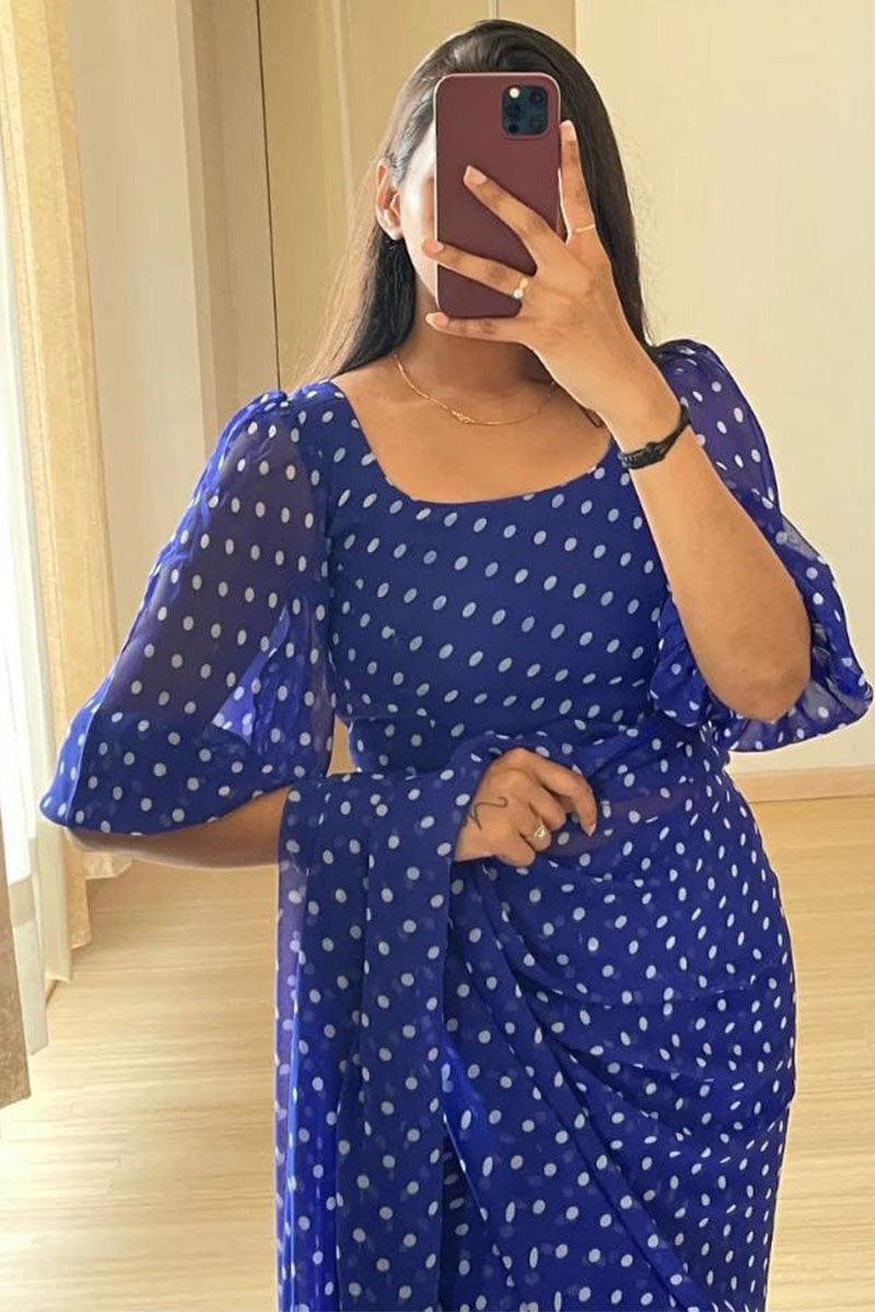 Sempiternal 1-Minute Ready To Wear Blue Georgette Saree