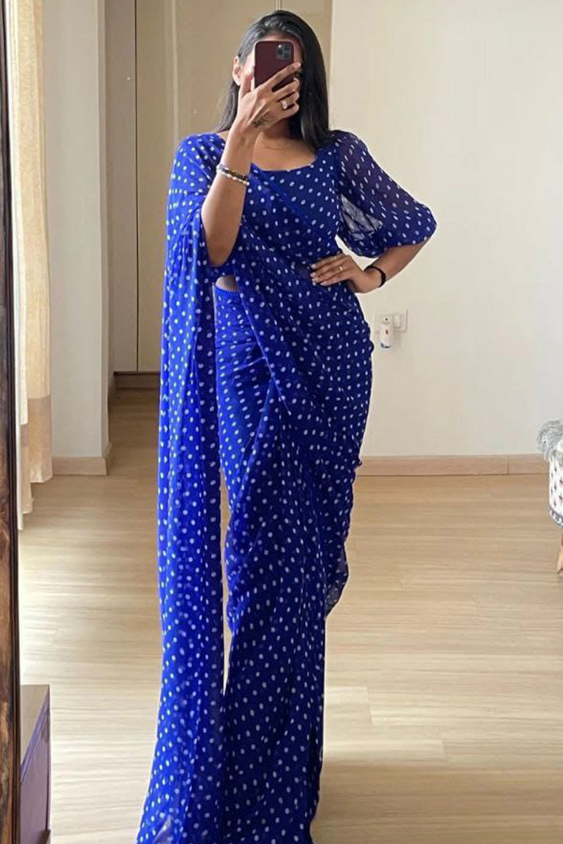 Sempiternal 1-Minute Ready To Wear Blue Georgette Saree