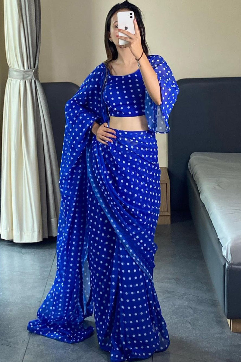 Sempiternal 1-Minute Ready To Wear Blue Georgette Saree