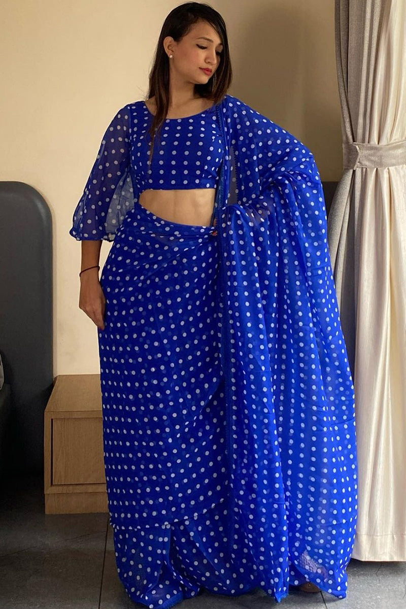 Sempiternal 1-Minute Ready To Wear Blue Georgette Saree
