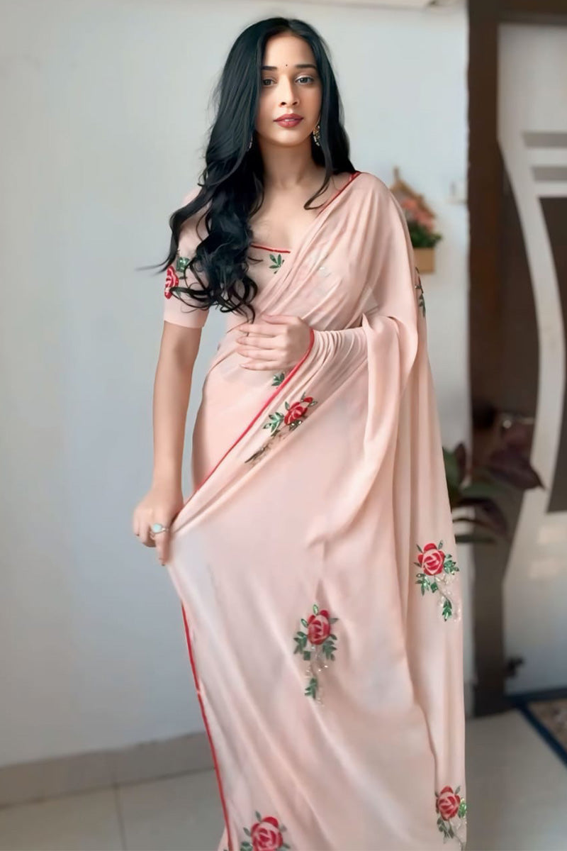 Surreptitious 1-Minute Ready To Wear Peach Georgette Saree