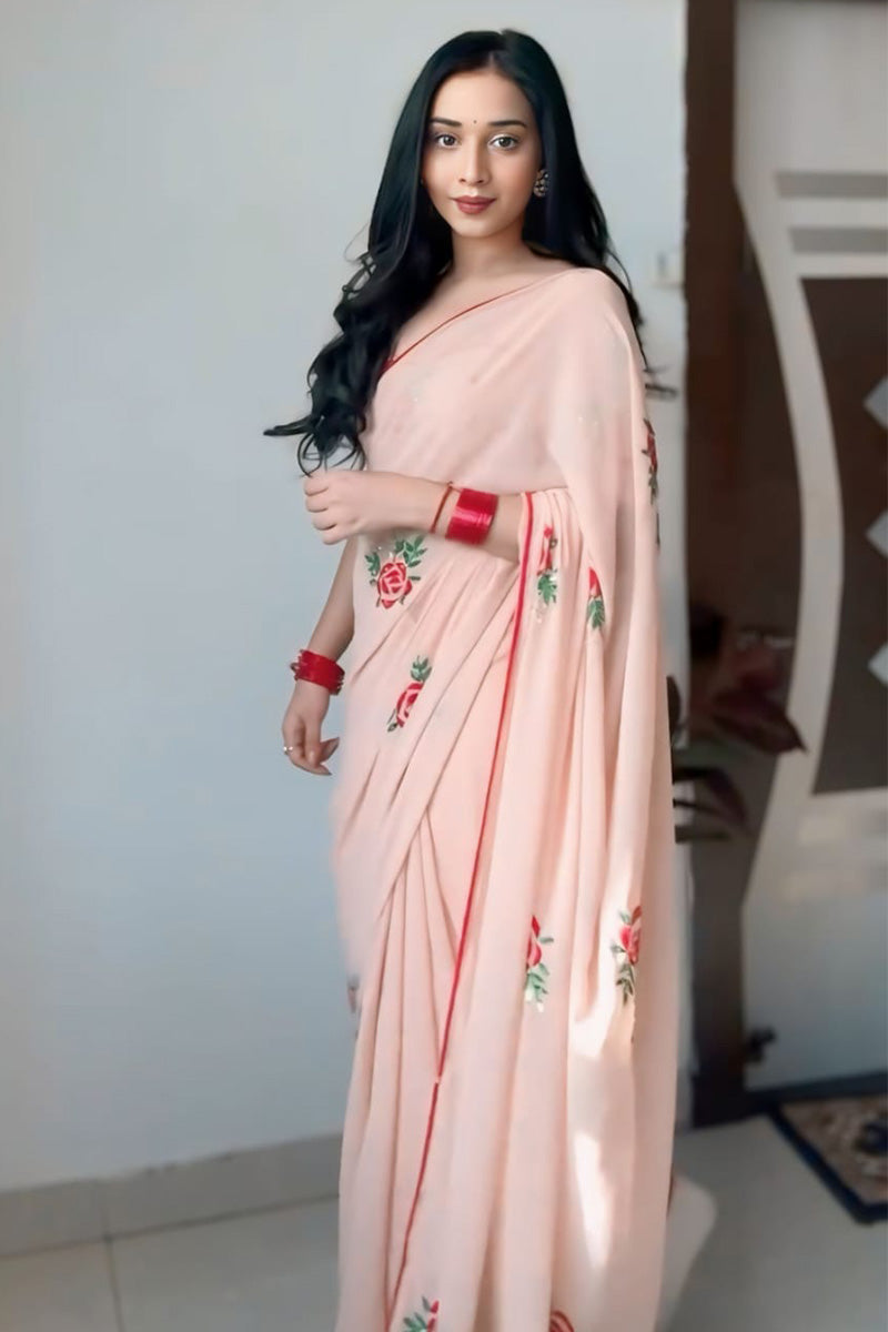 Surreptitious 1-Minute Ready To Wear Peach Georgette Saree