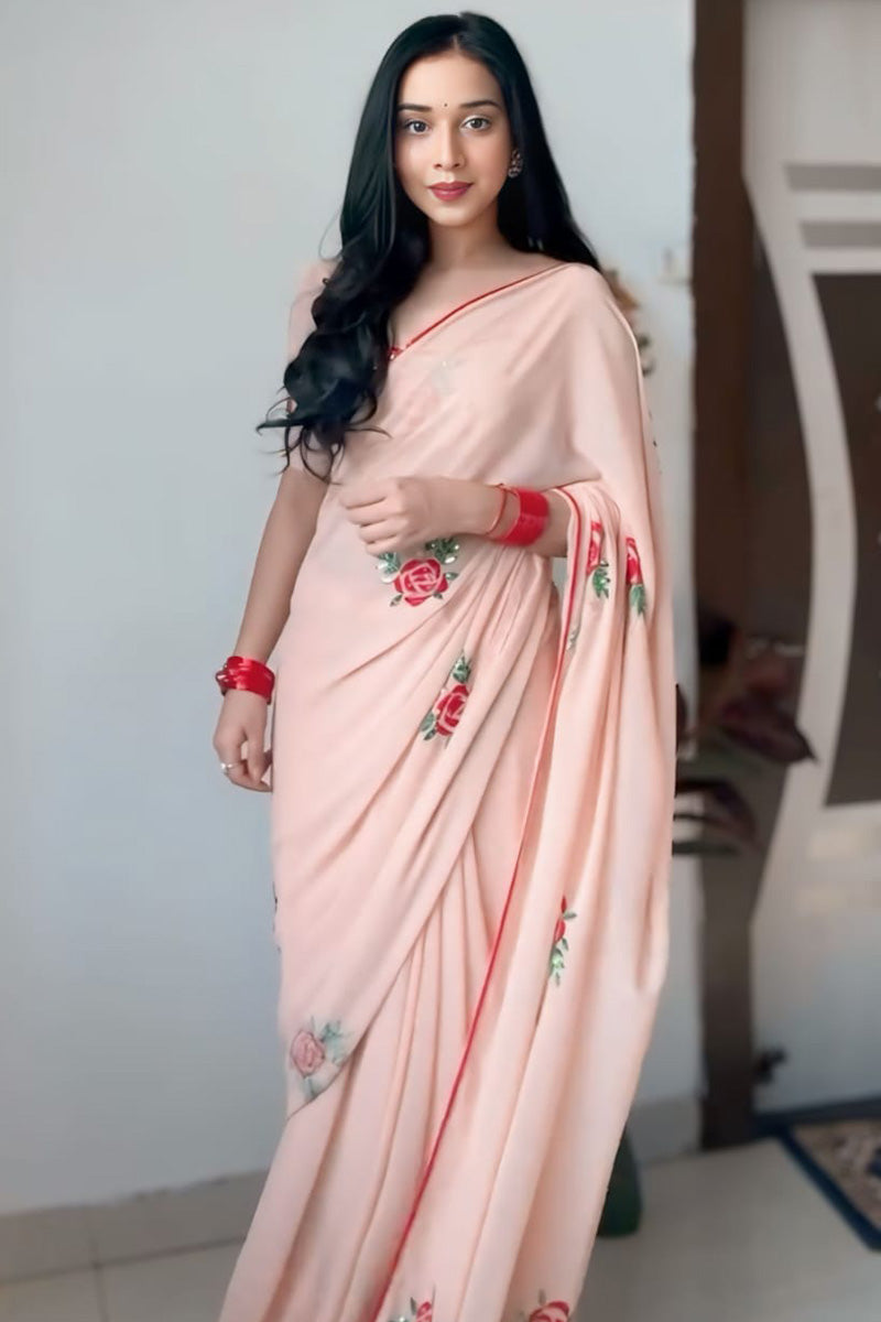 Surreptitious 1-Minute Ready To Wear Peach Georgette Saree