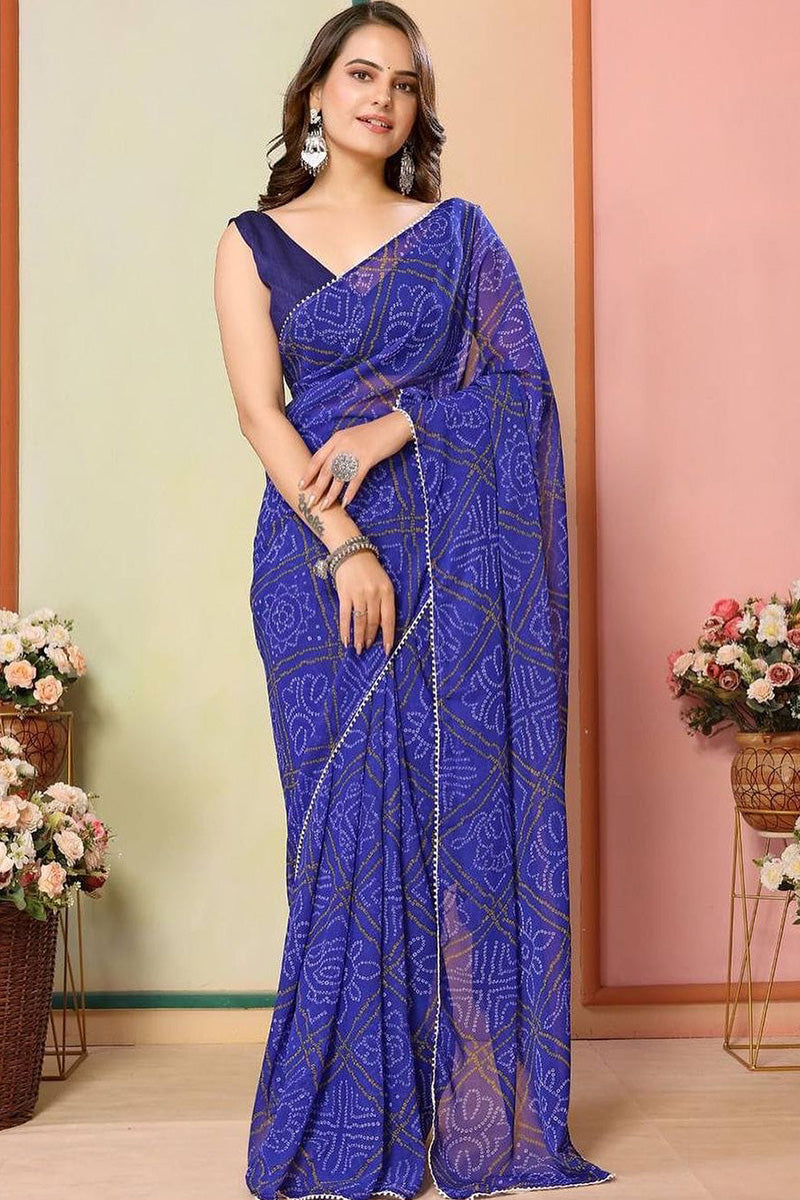 Glittering 1-Minute Ready To Wear Blue Georgette Saree