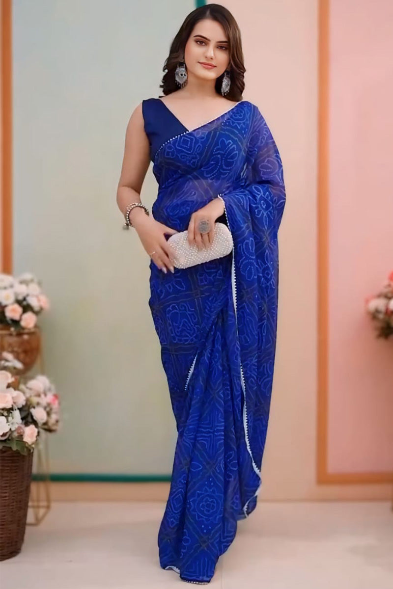 Glittering 1-Minute Ready To Wear Blue Georgette Saree