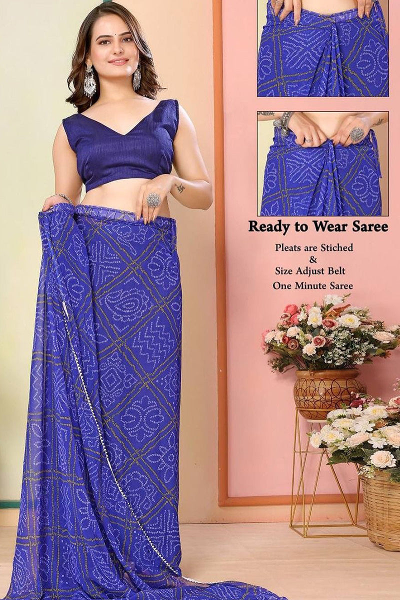 Glittering 1-Minute Ready To Wear Blue Georgette Saree