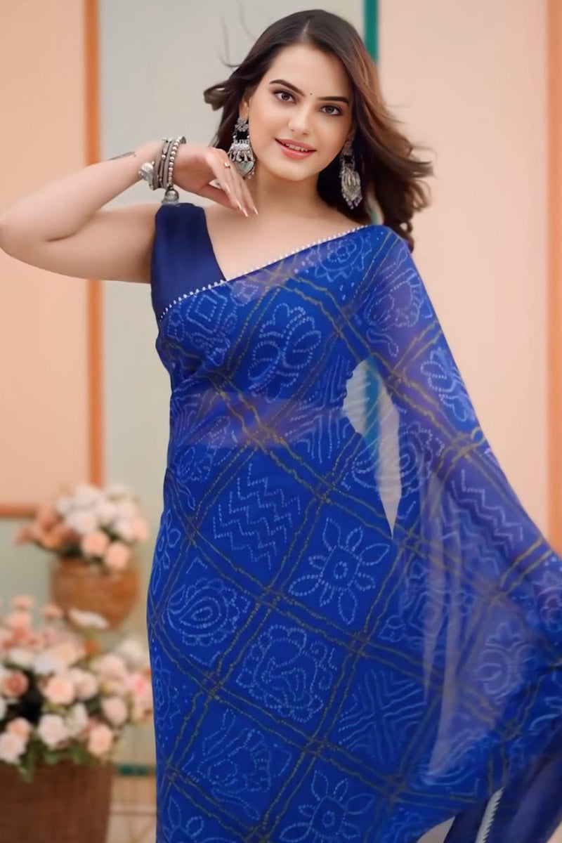 Glittering 1-Minute Ready To Wear Blue Georgette Saree