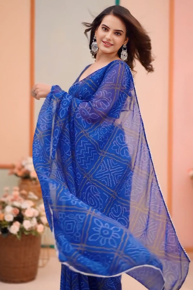 Glittering 1-Minute Ready To Wear Blue Georgette Saree