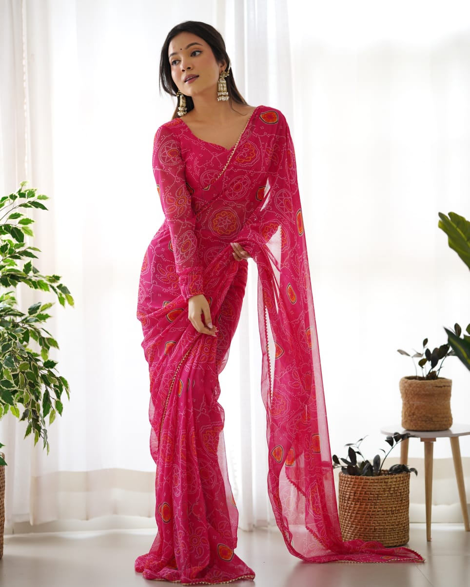 Preferable 1-Minute Ready To Wear Dark Pink Georgette Saree