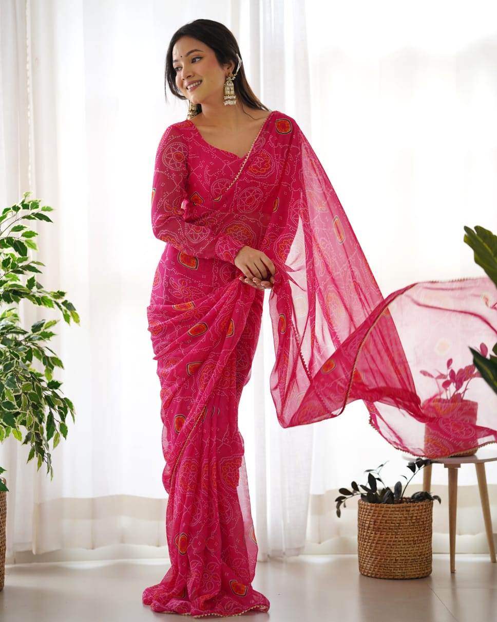 Preferable 1-Minute Ready To Wear Dark Pink Georgette Saree