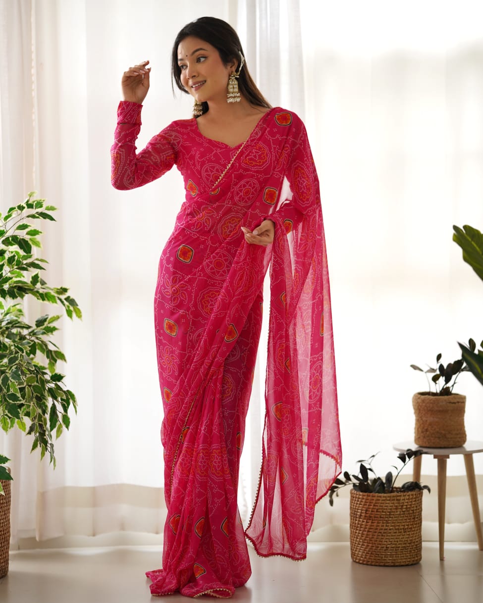 Preferable 1-Minute Ready To Wear Dark Pink Georgette Saree