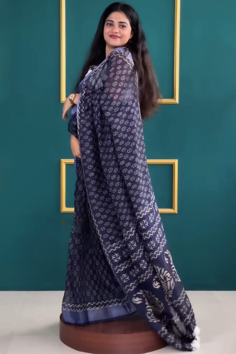 Desirable 1-Minute Ready To Wear Navy Blue Cotton Saree