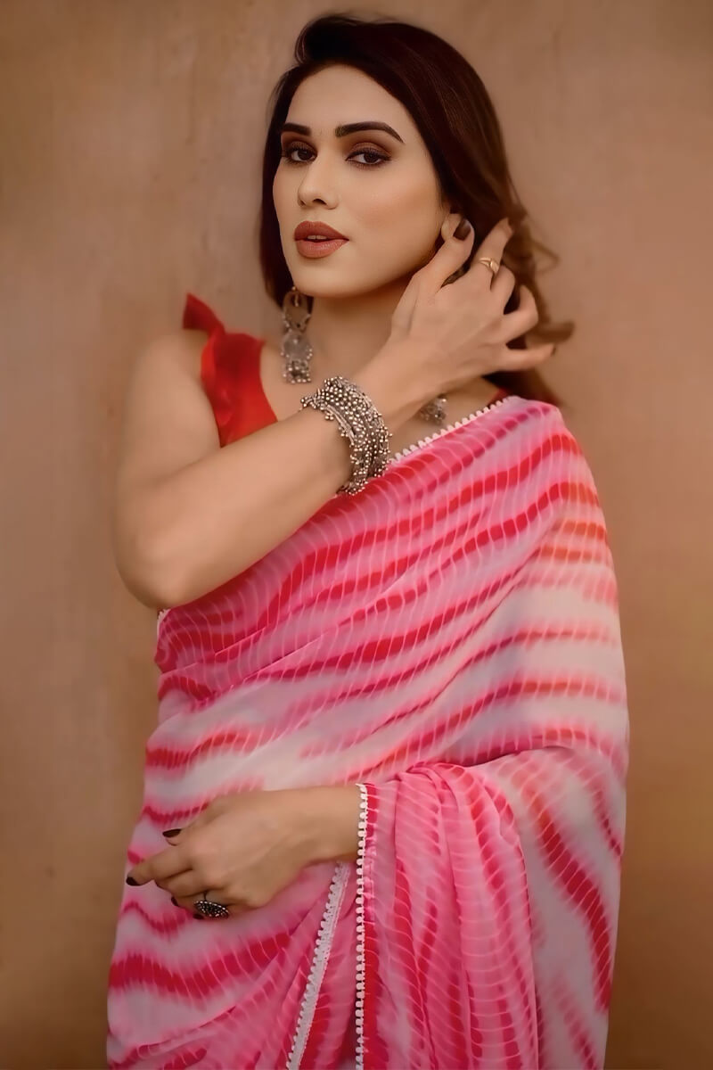 Palimpsest 1-Minute Ready To Wear Pink Georgette Saree