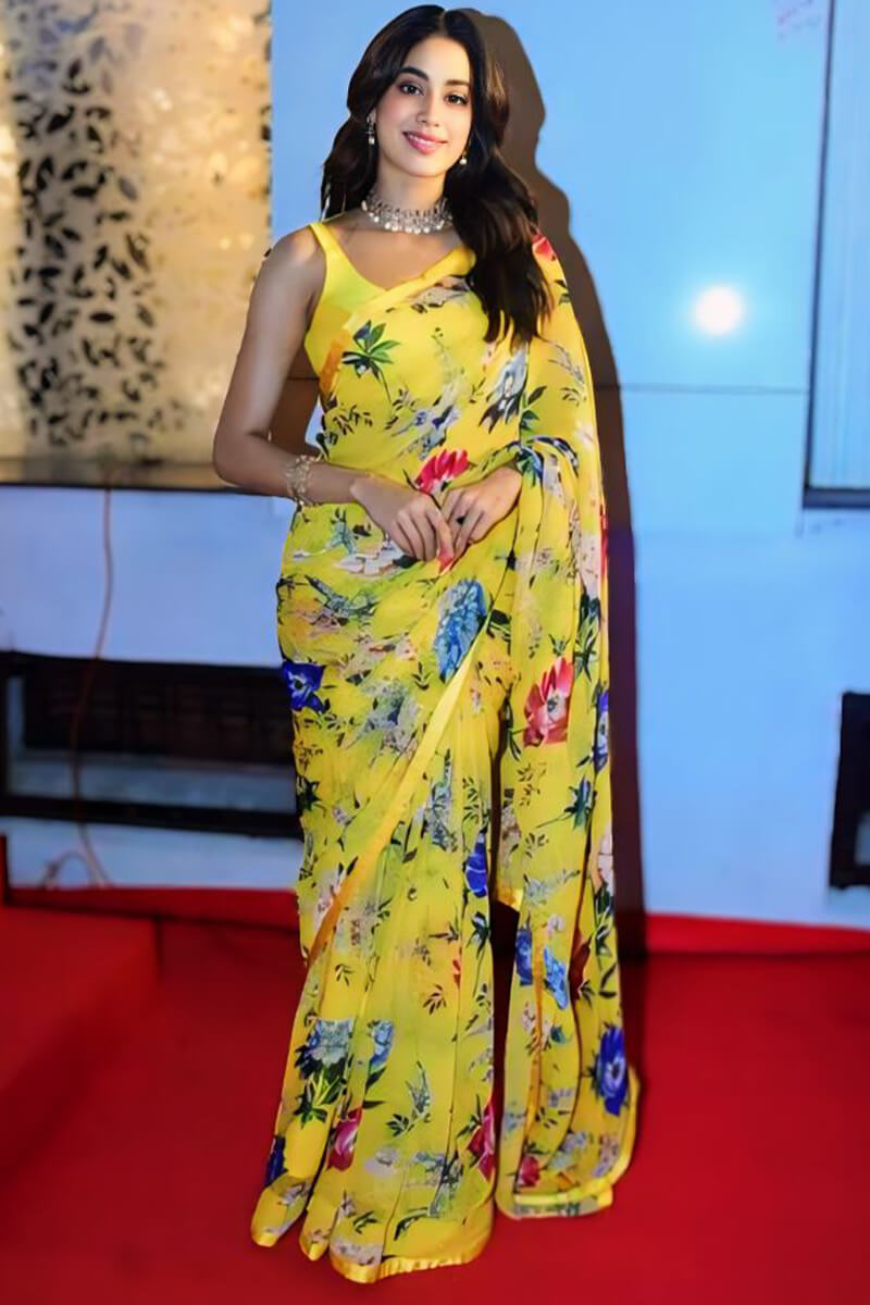 Groovy 1-Minute Ready To Wear Yellow Georgette Saree