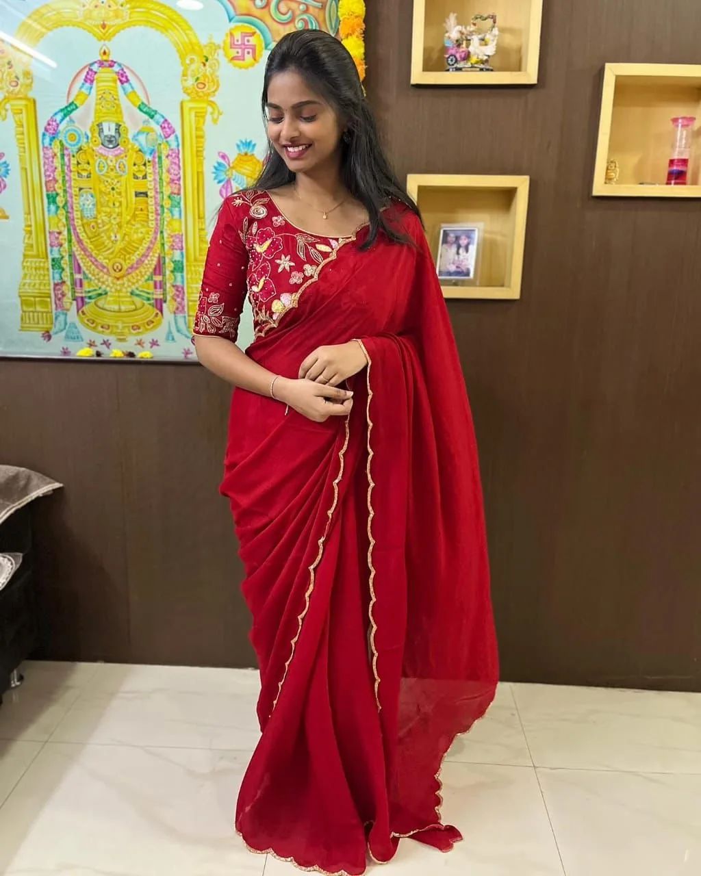 Refreshing 1-Minute Ready To Wear Red Georgette Saree