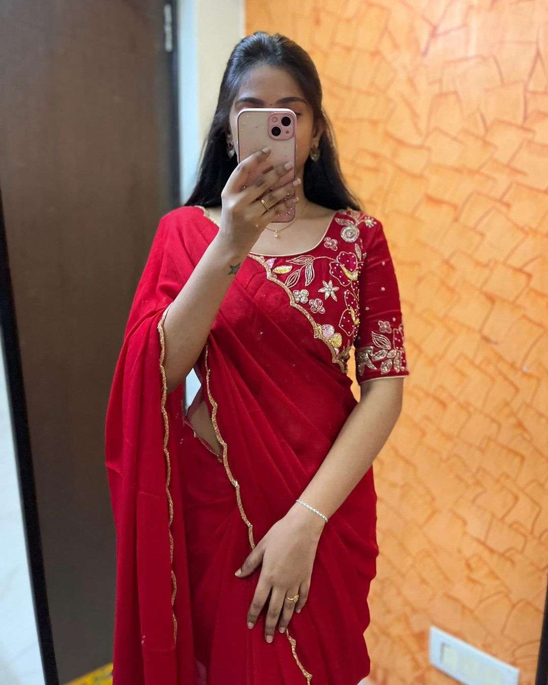 Refreshing 1-Minute Ready To Wear Red Georgette Saree