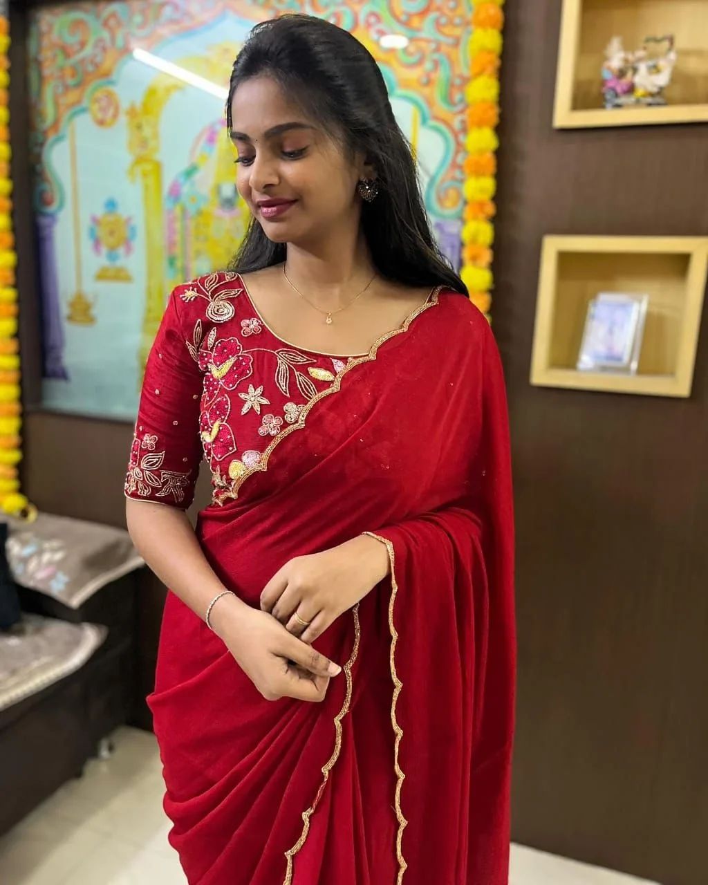 Refreshing 1-Minute Ready To Wear Red Georgette Saree