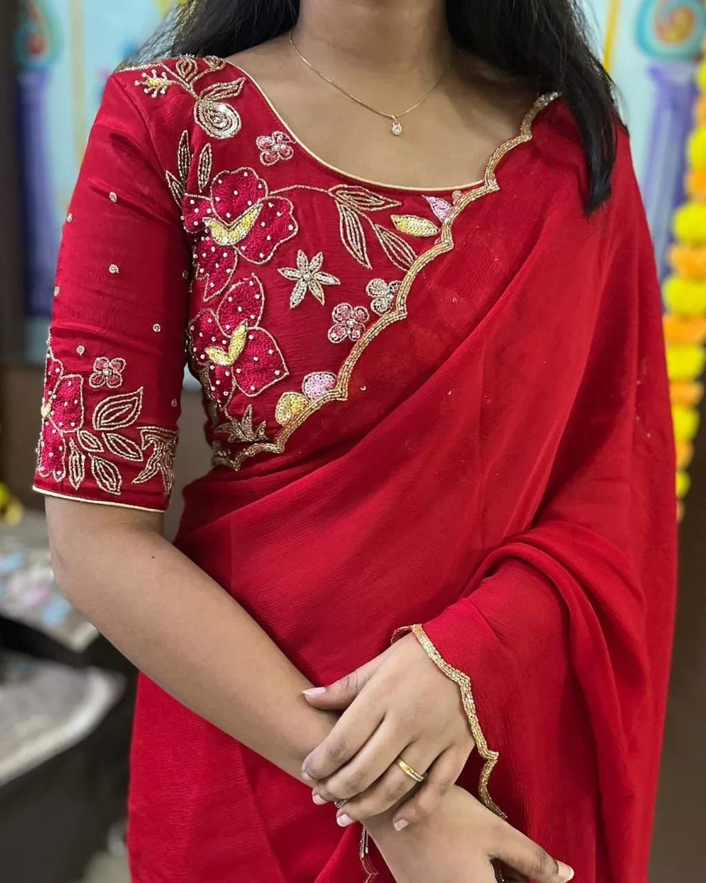 Refreshing 1-Minute Ready To Wear Red Georgette Saree