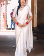 Ratatouille 1-Minute Ready To Wear White Satin Silk Saree