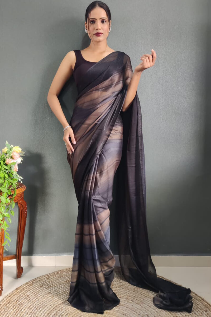 Blooming 1-Minute Ready To Wear Black Nylon Silk Saree