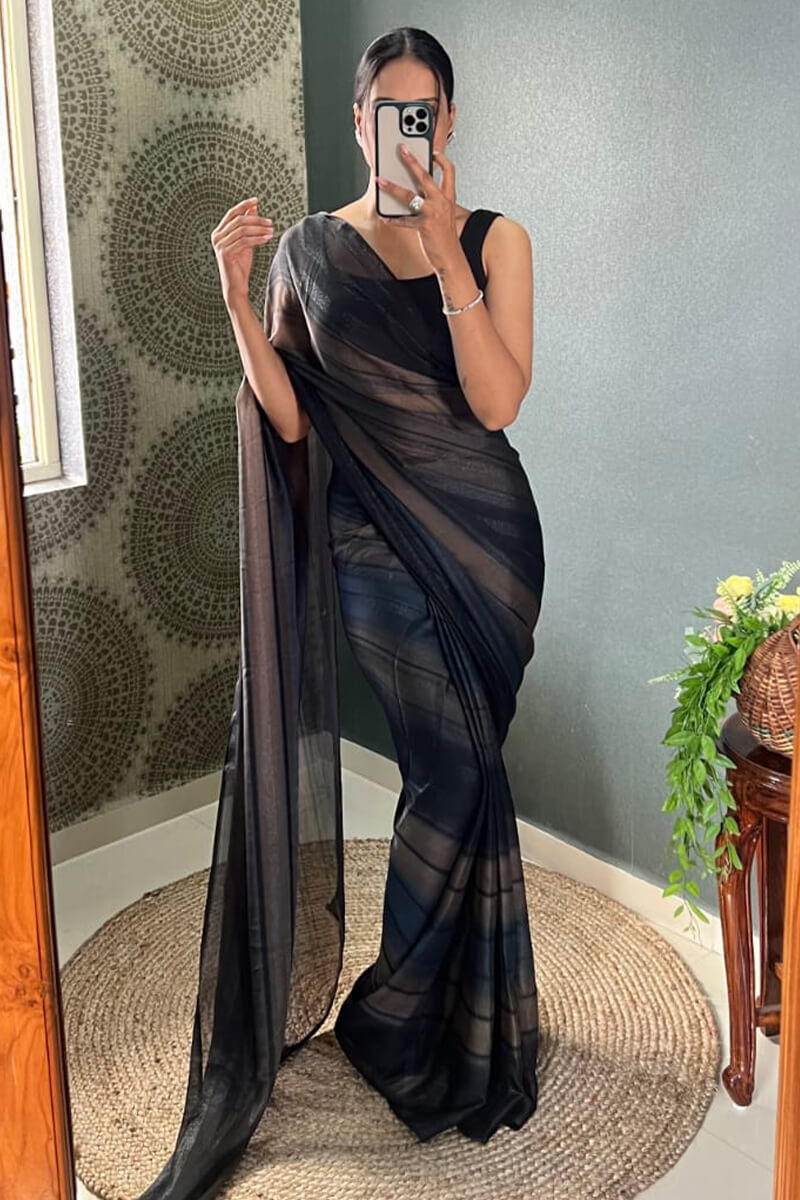 Blooming 1-Minute Ready To Wear Black Nylon Silk Saree