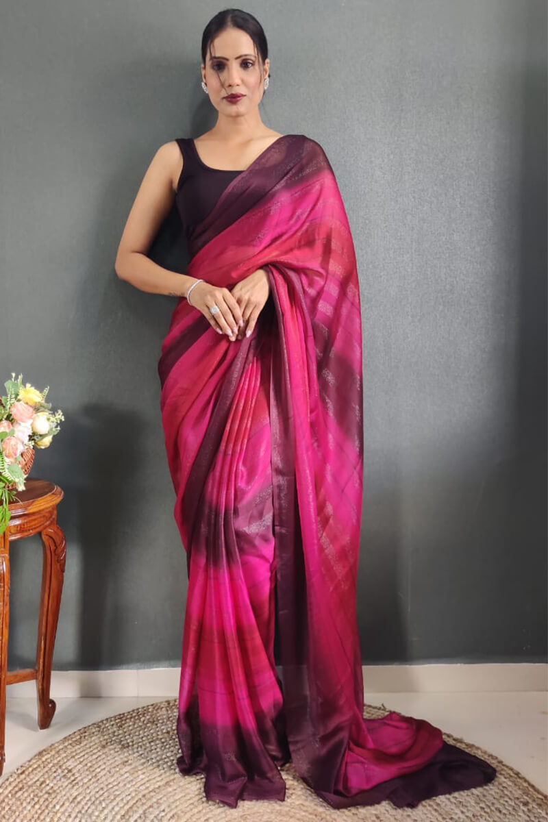 Desiring 1-Minute Ready To Wear Dark Pink Nylon Silk Saree