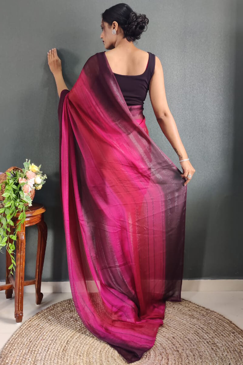 Desiring 1-Minute Ready To Wear Dark Pink Nylon Silk Saree