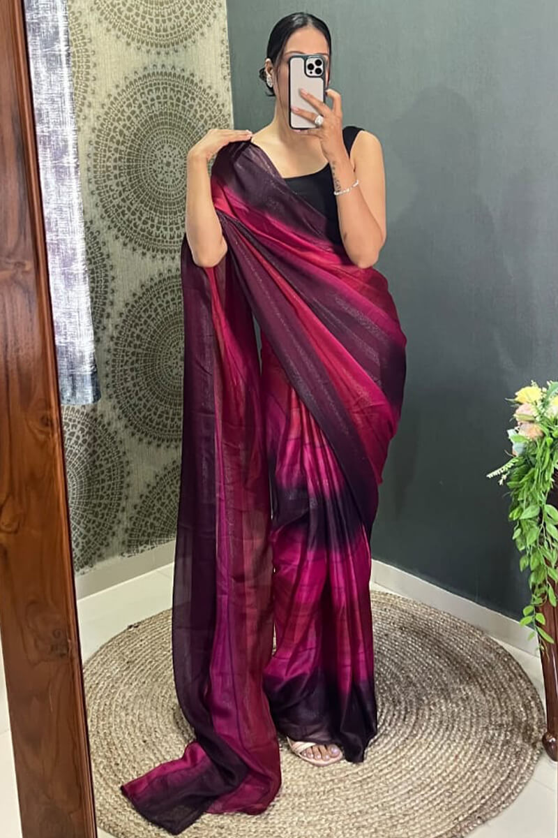 Desiring 1-Minute Ready To Wear Dark Pink Nylon Silk Saree