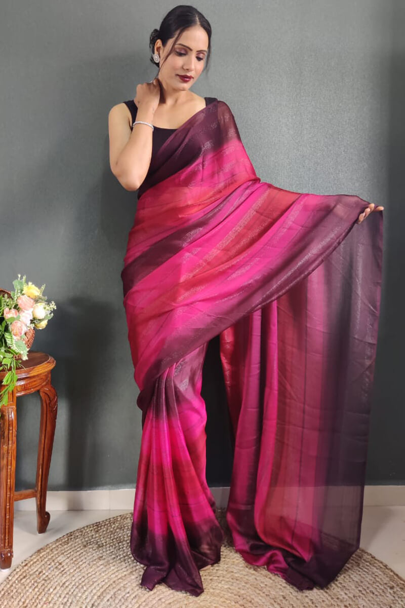 Desiring 1-Minute Ready To Wear Dark Pink Nylon Silk Saree